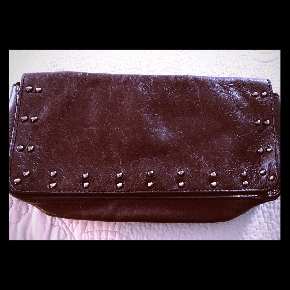 ANTONIO MELANI Brown Studded Leather Clutch Purse